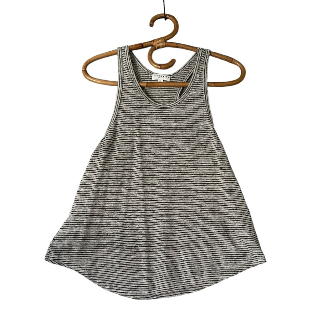 Aritzia | Community | Grey‎ Linen Striped Tank Top Size S